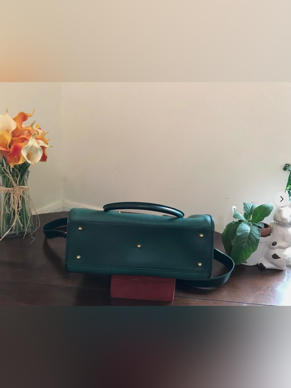 Authentic GUCCI Emerald-Green Color Leather Tote Hand Bag Pre-owned Very Good+ - Picture 6 of 14